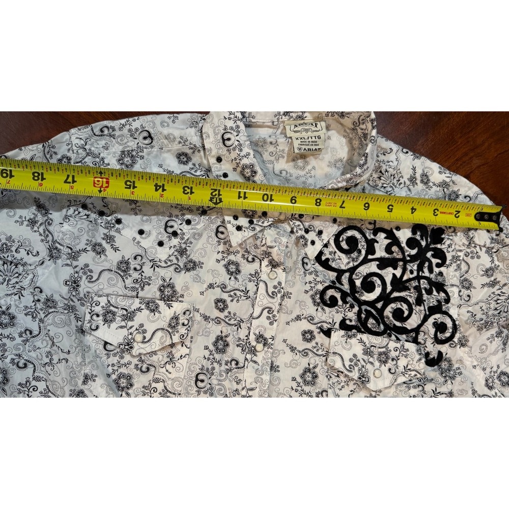 Ariat Western Embroidered Long Sleeve Pearl Snap White/Black XXL (fits like M/L) - Picture 3 of 7